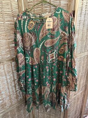 Wonderly Plus Smoke Pine Paisley Floral Tiered Long Sleeve Dress